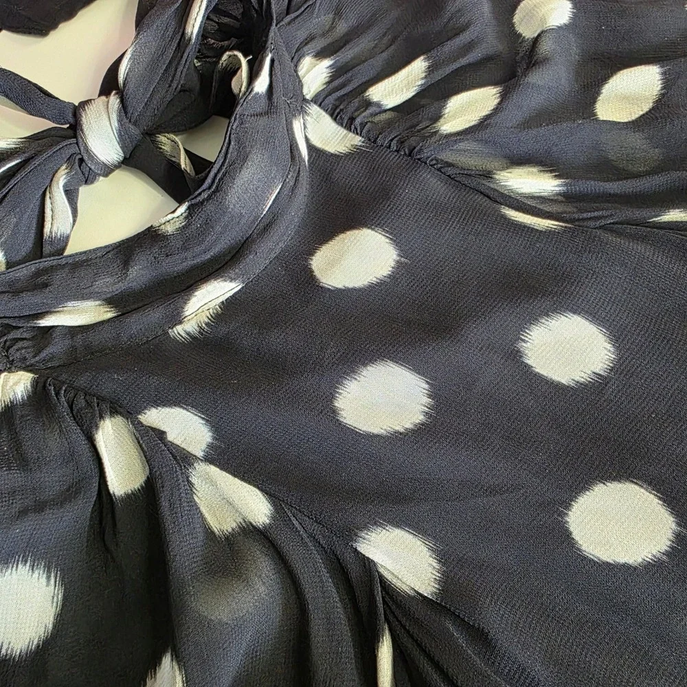 Maeve by Anthropologie Polka‎ Dot Bow Neck Sheer Midi Dress Black White X-Small